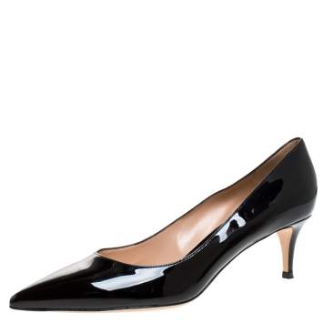 Pre Owned Gianvito Rossi Black Patent Leather Squared Pumps Size 42