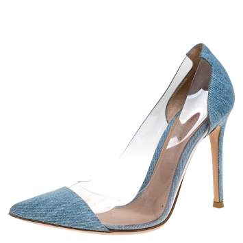 Pre Owned Gianvito Blue Denim and  PVC Plexi Pointed Toe Pump Size 36