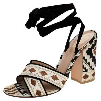 Pre Owned Gianvito Rossi Multicolor Embroidered Canvas And Suede Cheyenne Ankle Wrap Sandals 40
