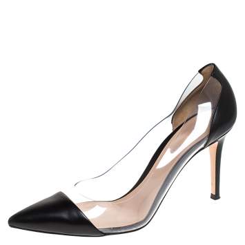 Pre Owned Gianvito Rossi Black Leather and PVC Plexi Pointed Toe Pumps Size 39.5