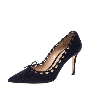 Pre Owned Gianvito Rossi Blue Suede Lace Bow Pumps Size 39