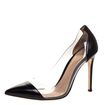 Pre Owned Gianvito Rossi Black Leather And PVC Plexi Pointed Toe Pumps Size 36