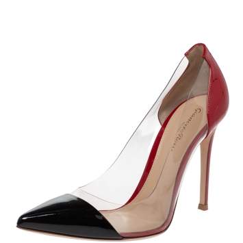 Pre Owned Gianvito Rossi Red/Black Patent Leather and PVC Plexi Pointed Toe Pumps Size 39