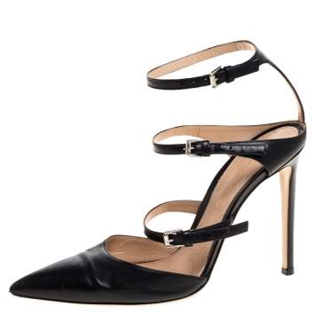 Pre Owned Gianvito Rossi Black Leather Carey Triple Ankle Strap Pumps Size 36
