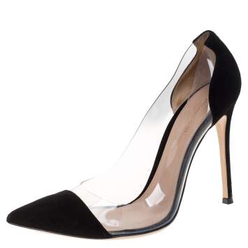 Pre Owned Gianvito Rossi Black Suede and PVC Plexi Pointed Toe Pumps Size 39