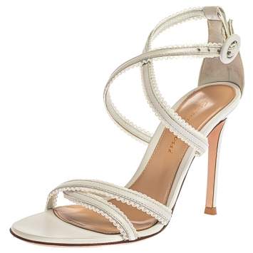 Pre Owned Gianvito Rossi White Criss Cross Leather Brad Strap Sandals Size 35