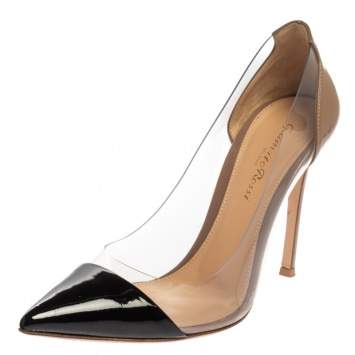 Pre Owned Gianvito Rossi Black Patent Leather And PVC Plexi Pointed Toe Pumps Size 37