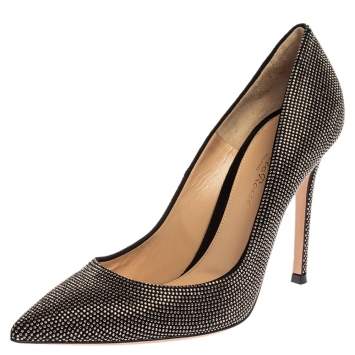 Pre Owned Gianvito Rossi Suede Leather Silver Crystal Embellished Lennox Pointed Toe Size 38