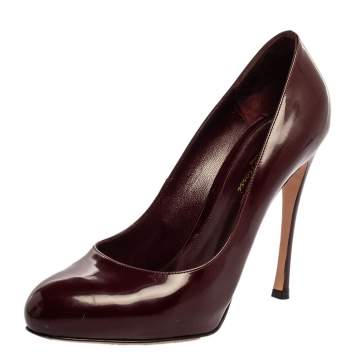 Pre Owned Gianvito Rossi Burgundy Patent Leather Round Toe Pumps Size 39.5
