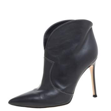 Pre Owned Gianvito Rossi Grey Leather Mable Boots Size 37