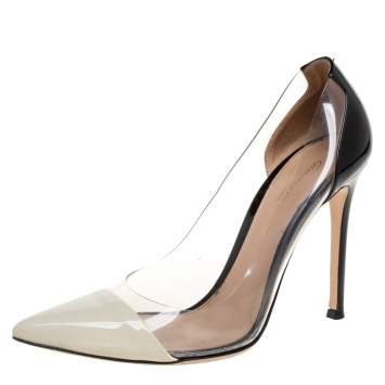 Pre Owned Gianvito Rossi Black/White Leather And PVC Plexi Pointed Toe Pumps Size 36