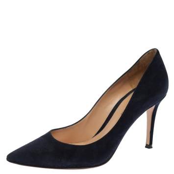 Pre Owned Gianvito Rossi Blue Suede Pointed Toe Pumps Size 38