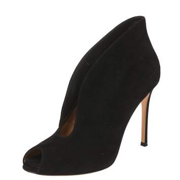 Pre Owned Gianvito Rossi Black Suede Vamp Peep Toe Booties Size 39