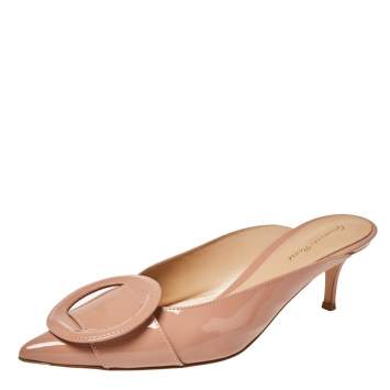 Pre Owned Gianvito Rossi Beige Patent Leather Ruby Mules Sandals Size 41