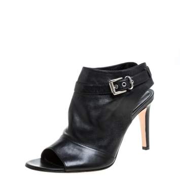 Pre Owned Gianvito Rossi Black Leather Slingback Peep Toe Booties Size 38