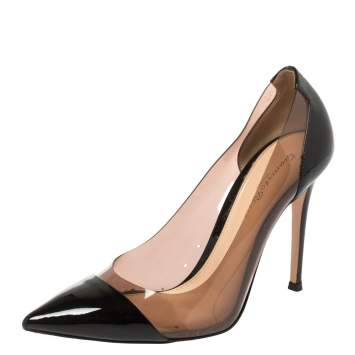 Pre Owned Gianvito Rossi Black Patent Leather And PVC Plexi Pointed Toe Pumps Size 38