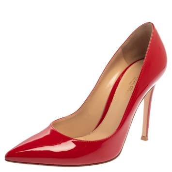 Pre Owned Gianvito Rossi Red Patent Leather Pointed Toe Pumps Size 37.5