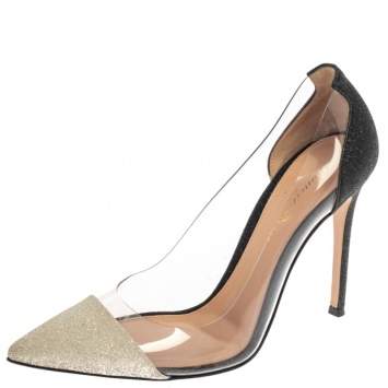 Pre Owned Gianvito Rossi White/Black Pvc And Glitter Plexi Pumps Size 37.5