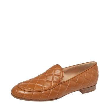 Pre Owned Gianvito Rossi Tan Quilted Leather Marcel Driver Loafers Size 39