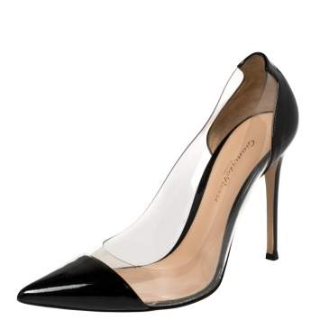 Pre Owned Gianvito Rossi Black PVC  And Patent Leather Plexi Pumps Size 39