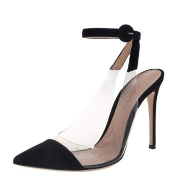 Pre Owned Gianvito Rossi Black Suede And PVC Anise  Cap-Toe Pumps Size 39