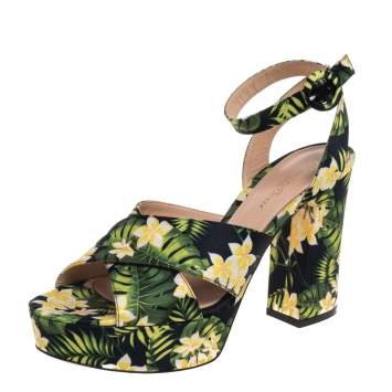 Pre Owned Gianvito Rossi Multicolor Printed Floral Satin Cross Strap Platform Sandals Size 39
