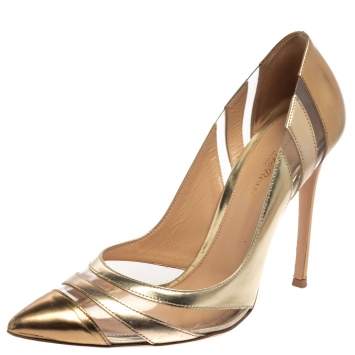Pre Owned Gianvito Rossi Gold Leather PVC Slip On Pointed Toe Pumps Size 40