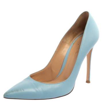 Pre Owned Gianvito Rossi Blue Leather Pointed Toe Pumps Size 40