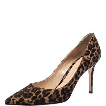 Pre Owned Gianvito Rossi Brown/Black Leopard Print Suede Pointed Toe Pumps Size 41