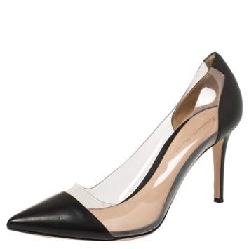 Pre Owned Gianvito Rossi Black Leather And PVC Plexi  Pumps Size 40.5