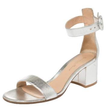 Pre Owned Gianvito Rossi Metallic Silver Leather Portofino Sandals Size 37