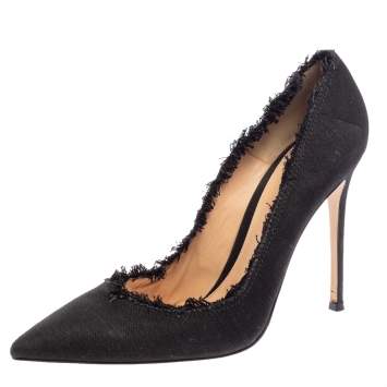 Pre Owned Gianvito Rossi Black Canvas Fringe Trim Pointed Toe Pumps Size 41