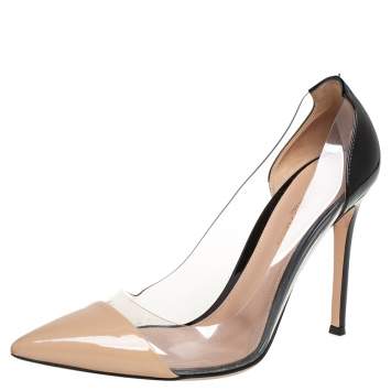 Pre Owned Gianvito Rossi Two Tone Patent Leather and PVC Plexi Pumps Size 38.5