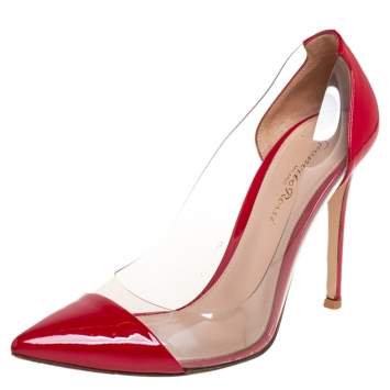 Pre Owned Gianvito Rossi Red Patent Leather and PVC Plexi Pumps Size 37.5