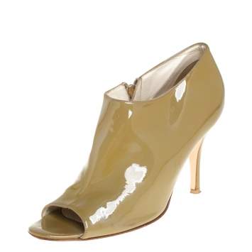 Pre Owned Gianvito Rossi Olive Green Patent Leather Open Toe Booties Size 39