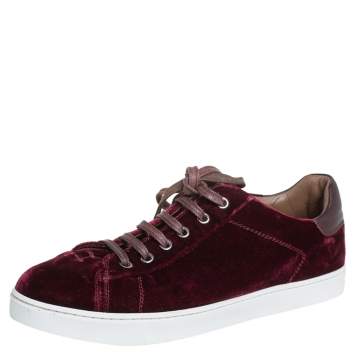 Pre Owned Gianvito Rossi Burgundy Velvet Low Top  Sneakers Size 39