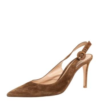 Pre Owned Gianvito Rossi Brown Suede Slingback Pumps Size 37.5