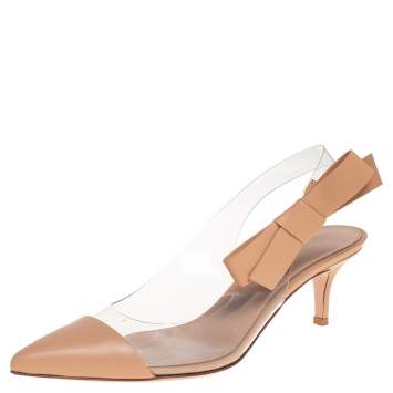 Pre Owned Gianvito Rossi Beige Leather And PVC Slingback Sandals Size 38