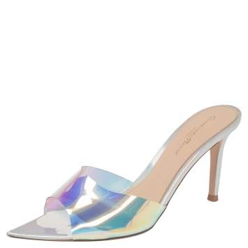 Pre Owned Gianvito Rossi Iridescent PVC And Foil Leather Elle Slide Sandals Size 37.5