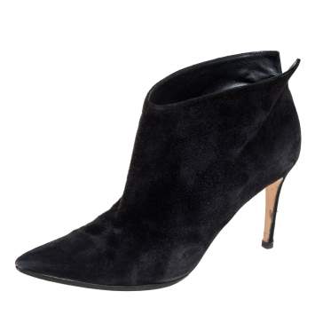 Pre Owned Gianvito Rossi Black Suede Kat Mid Booties Size 40.5