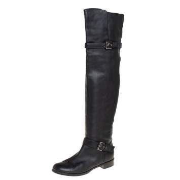 Pre Owned Gianvito Rossi Black Leather Knee Length Boots Size 40