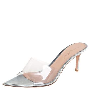 Pre Owned Gianvito Rossi Silver PVC Plexi Illusions Slide Sandals Size 39