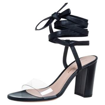 Pre Owned Gianvito Rossi Black Leather And PVC Plexi Transparent Sandals Size 35.5