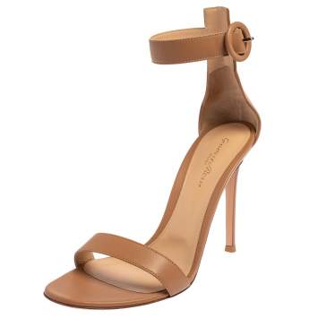 Pre Owned Gianvito Rossi Beige Leather Portofino Ankle Strap Sandals Size 40