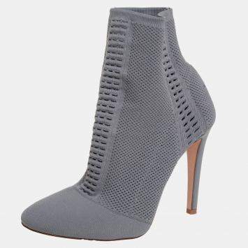Pre Owned Gianvito Rossi Grey Stretch Knit Thurlow Ankle Boots Size 39