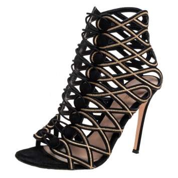 Pre Owned Gianvito Rossi Black Suede Open Toe Booties Size 39