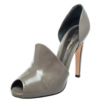 Pre Owned Gianvito Rossi Grey Leather Cutout Peep Toe Pumps Size 40
