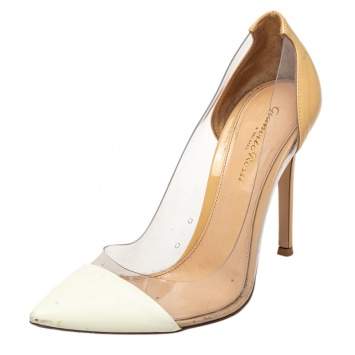 Pre Owned Gianvito Rossi White Leather And PVC Plexi Pointed Toe Pumps Size 38