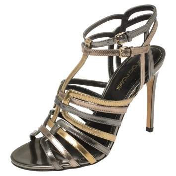 مملوكة مسبقًا Sergio Rossi Multicolor Patent Leather Strappy Cage Sandals Size 35