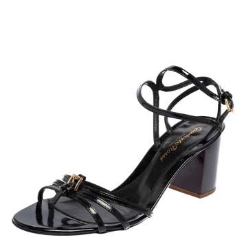 Pre Owned Gianvito Rossi Black Patent Leather Strappy Sandals Size 37.5